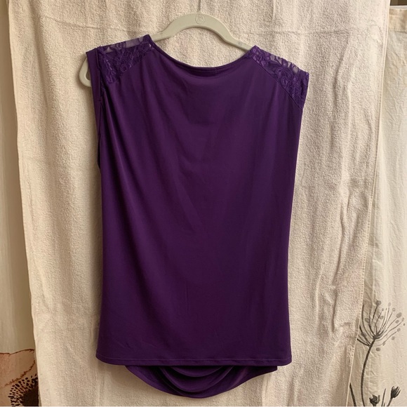 Ny&Co. 7th Avenue Purple Draped Sleeveless Blouse with Lace | XL - Picture 2 of 7